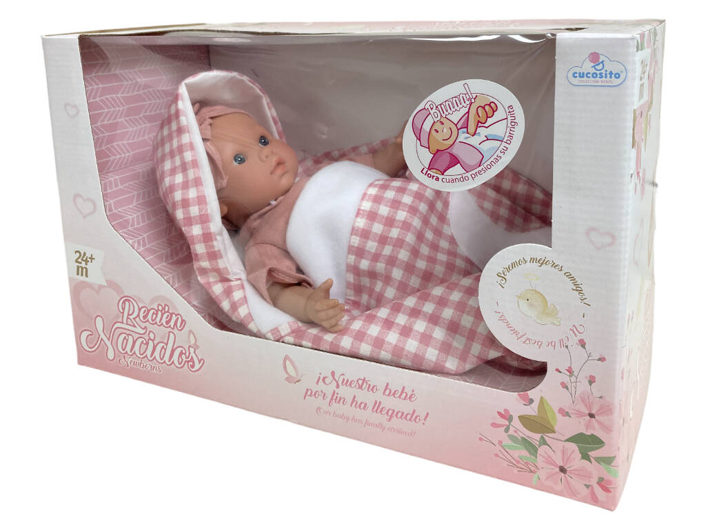 Boneca Bebé Recém-Nascida Lara de 33 cm com Sons e Saco