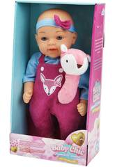 Boneca Bebé Baby Chic de 33 cm com Brinquedo Animal Rosa