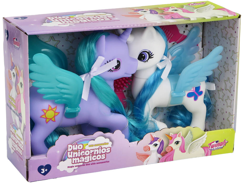 Unicornios Mágicos Dúo Figuras Blanca y Violeta con Accesorios