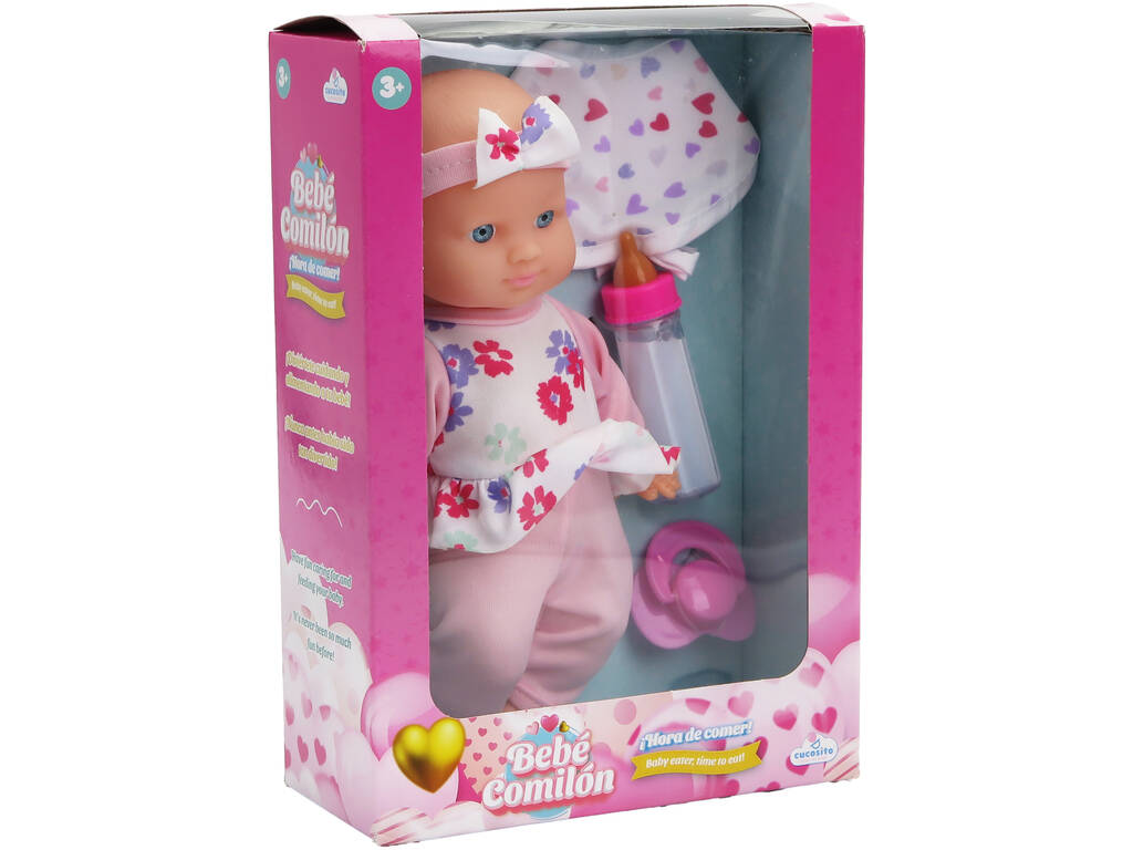 Muñeca Bebé Comilón Pijama Rosa de 22 cm con Biberón