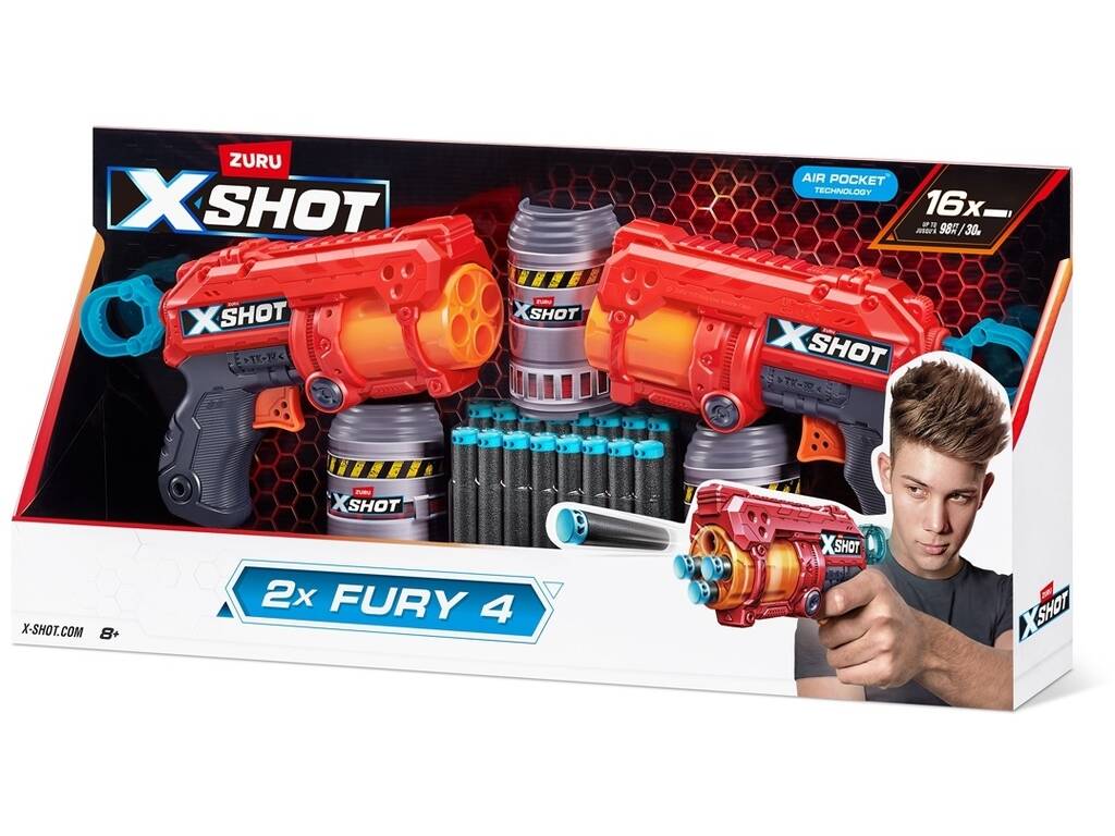 Zuru X-Shot 2 x Fury 4 avec 16 fléchettes