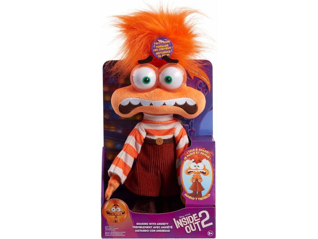 Inside Out 2 Peluche Agitant avec Anxiété de 33 cm avec Phrases et Tremblements