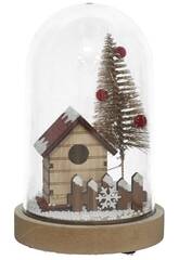 Cupola decorativa con casa e albero di Natale da 18x11,5x11,5 cm