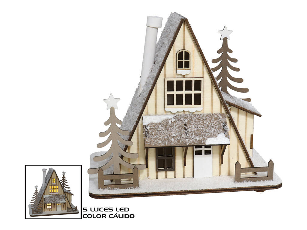 Casita de Madera Navideña de 18,3x12,3x16 cm con 5 Luces LED Cálidas