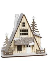 Casetta di Natale in legno da 18,3x12,3x16 cm con 5 luci LED calde