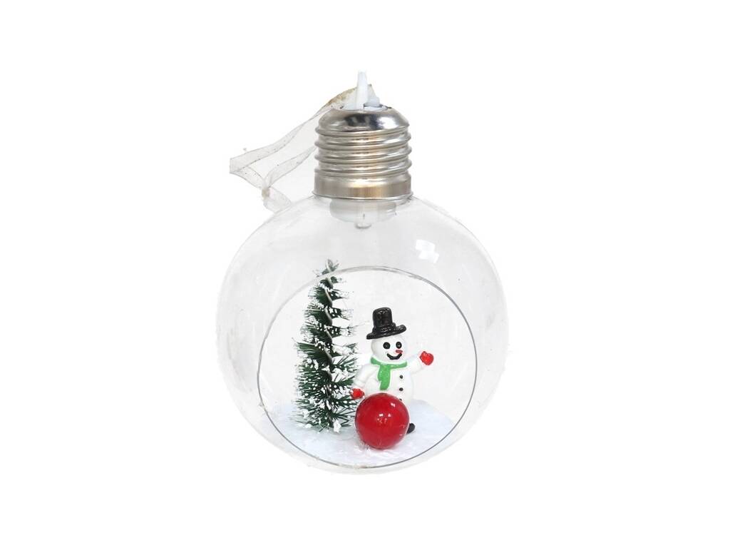 Bola de Navidad Abierta de 8 cm con Luz LED Cálida y Escena Navideña