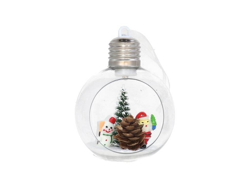 Bola de Navidad Abierta de 8 cm con Luz LED Multicolor y Escena Navideña