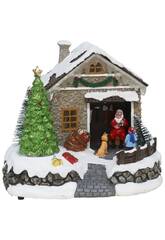 Casa di Babbo Natale da 20x15,5x18 cm con movimento, luce LED e musica