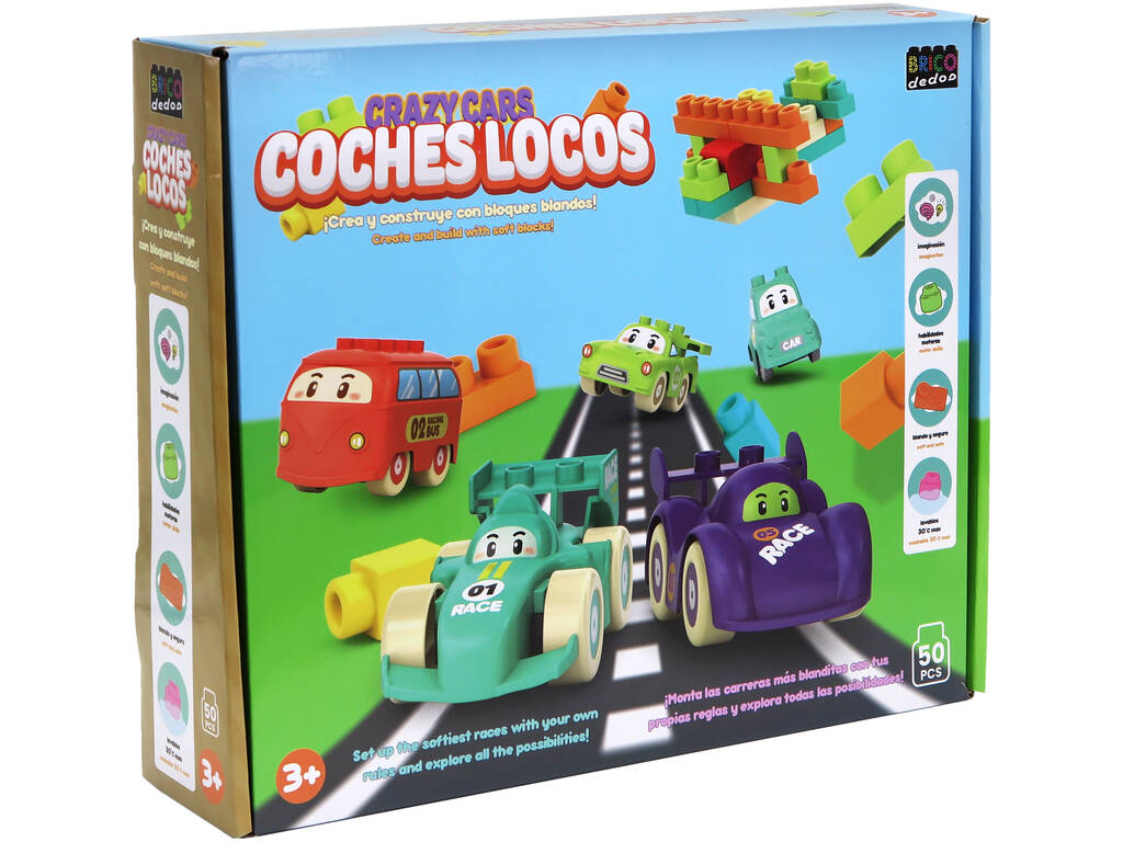 Coches Locos Set Creativo con Bloques Blandos de 50 Piezas