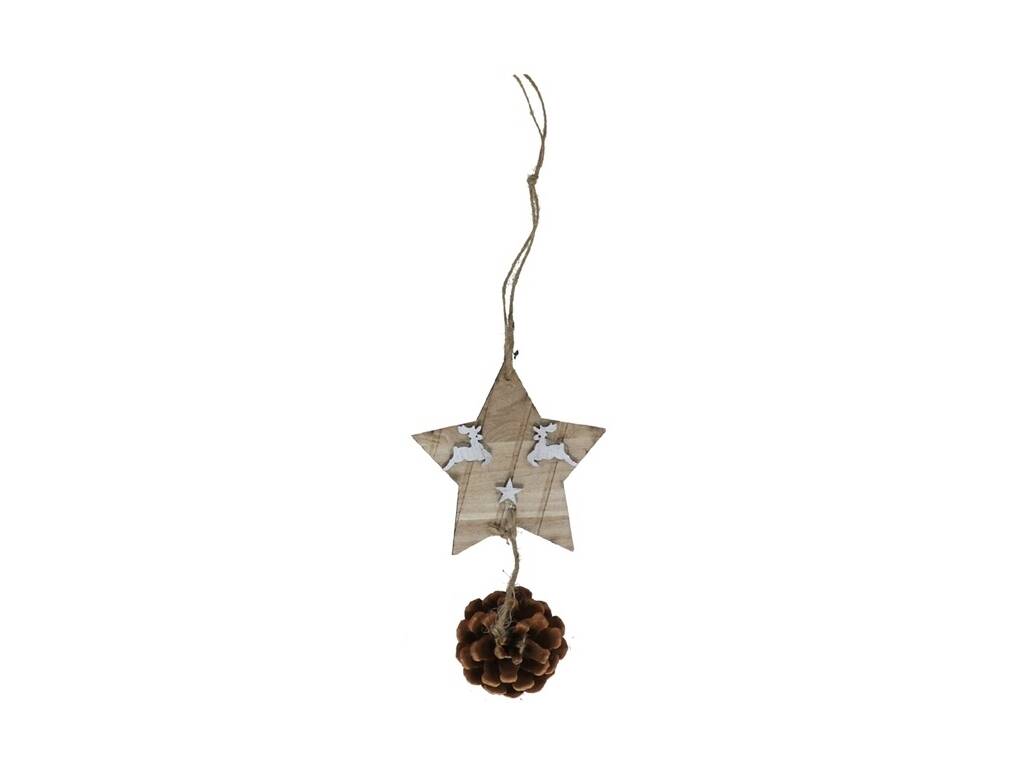 Estrela de Madeira com Pinha de Natal Pendurada de 20 cm