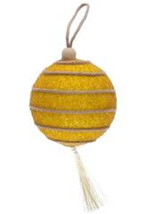 Boule de Noël jaune de 8 cm avec pendentif pompon