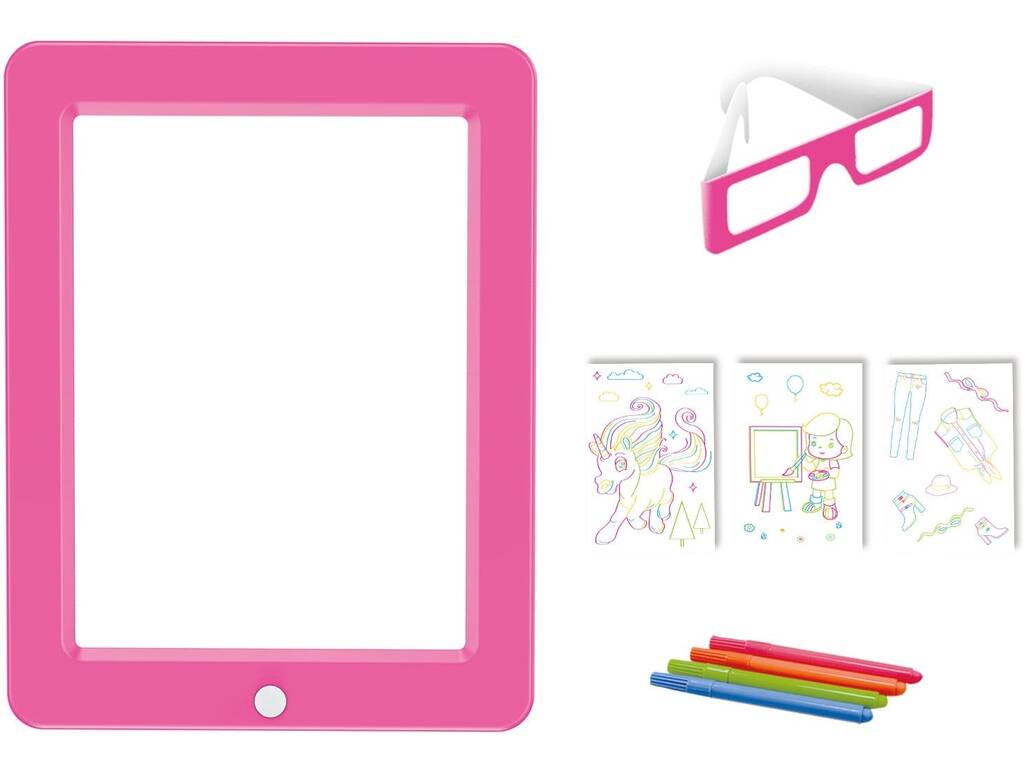 Tablet de Dibujo 3D Rosa con Luz y Gafas 3D