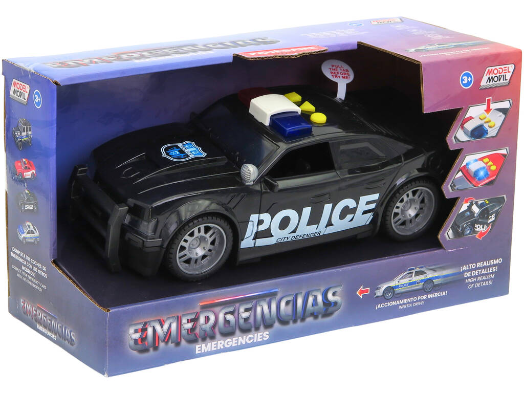 Coche de Policía Negro con Luz y Sonidos