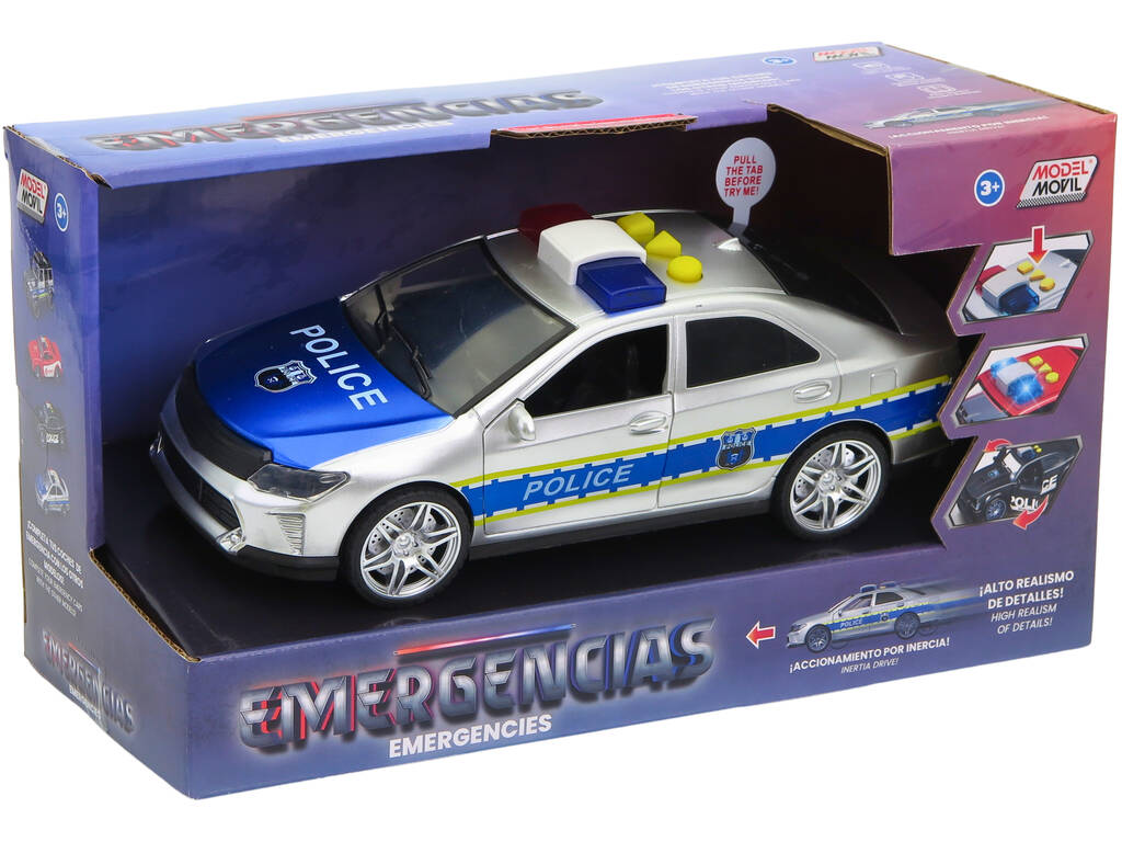 Voiture de police argentée avec lumières et sons