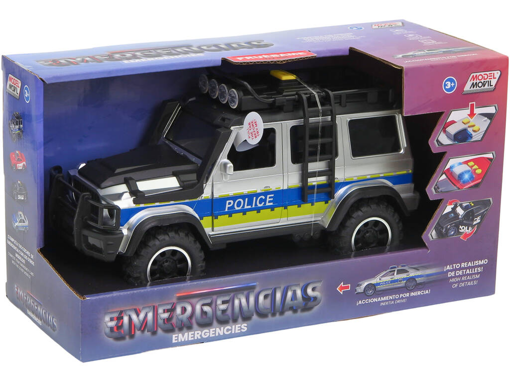 Voiture de police tout-terrain argentée avec lumières et sons