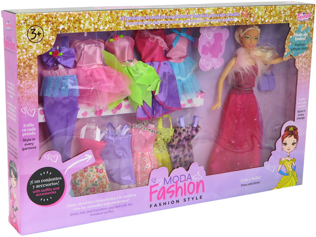 Boneca Manequim com 11 Vestidos e Bolsa