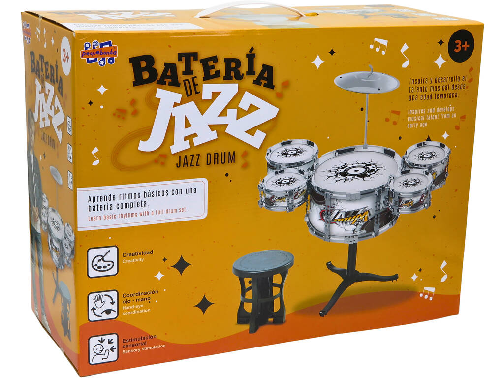 Batteria di jazz con tamburi e sgabello