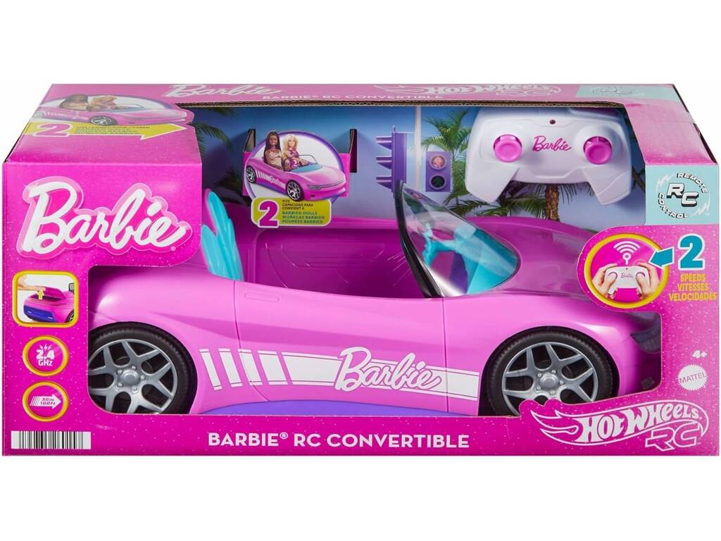 Hot Wheels RC Véhicule télécommandé décapotable rose Barbie