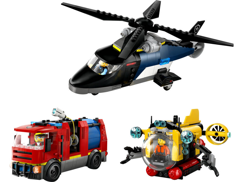 Lego City Remix: Helicóptero, Camión de Bomberos y Submarino