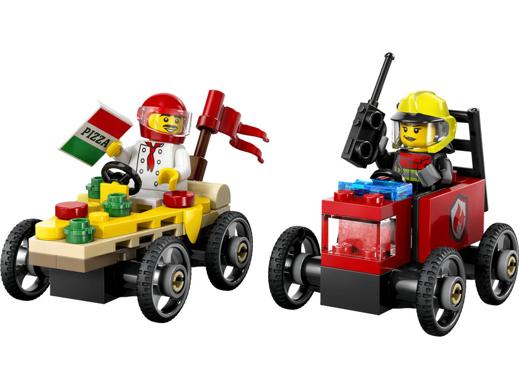 Lego City Pack de Coches de Carreras: Pizza vs. Camión de Bomberos