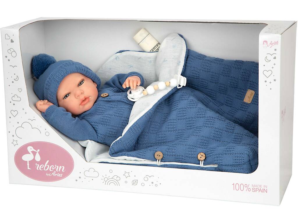 Poupée Reborn Alberto de 40 cm avec sac de couchage bleu