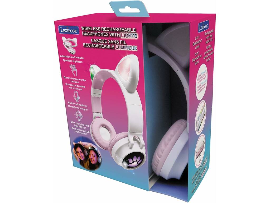 Écouteurs sans fil rechargeables à oreilles de chat avec lumière