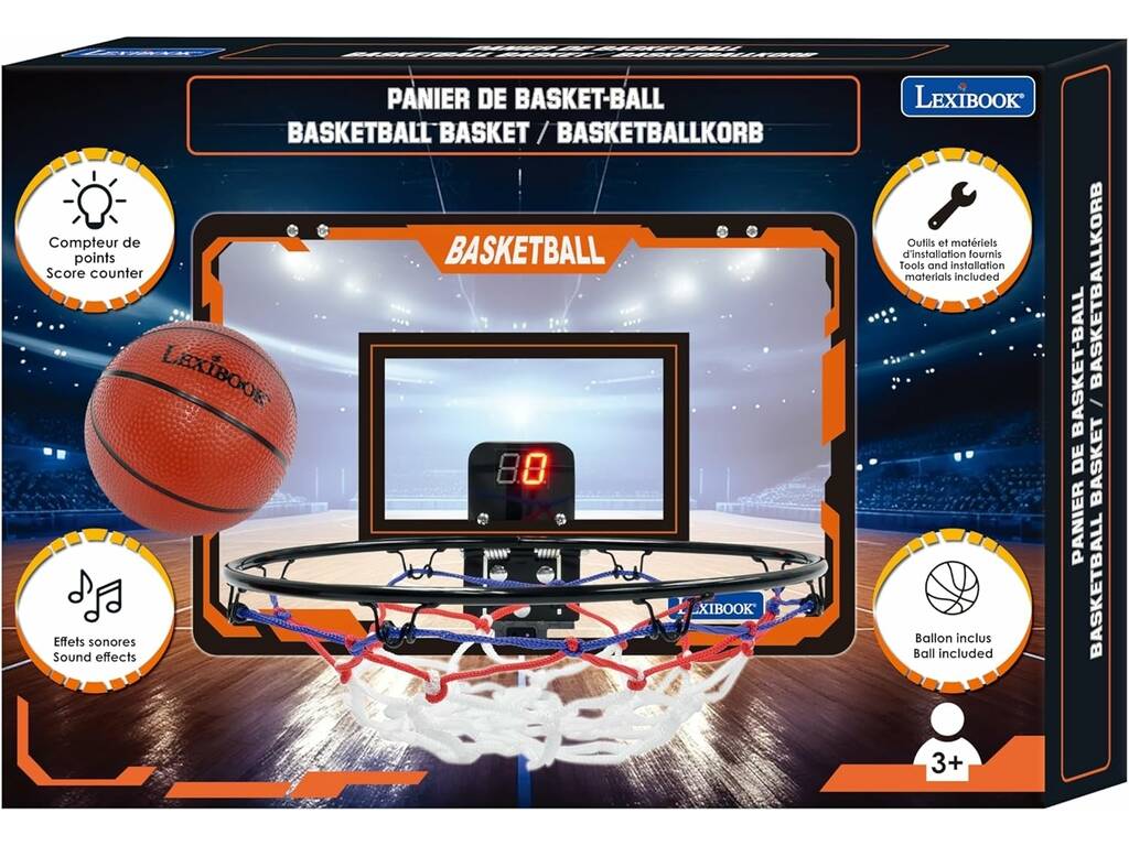 Panier de basket interactif avec compteur de points, effets sonores et ballon
