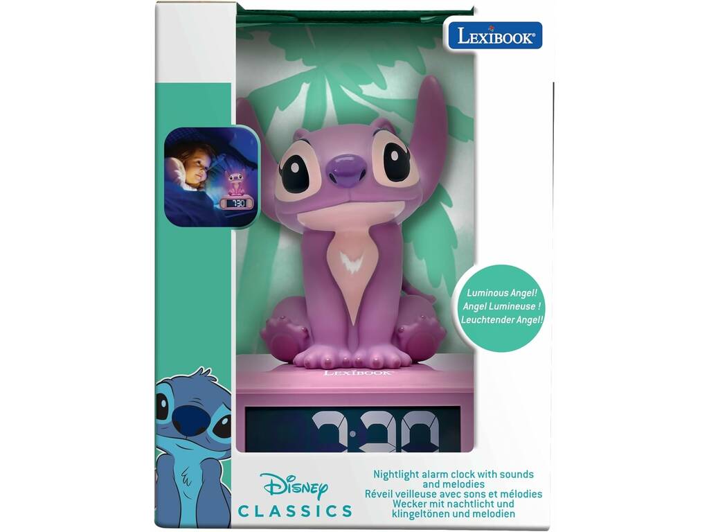 Réveil Ange Disney Stitch 3D avec veilleuse et mélodies