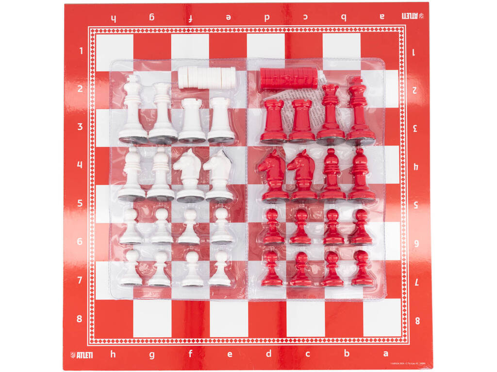 Jeu d'échecs et de dames de l'Atletico de Madrid 40x40 cm