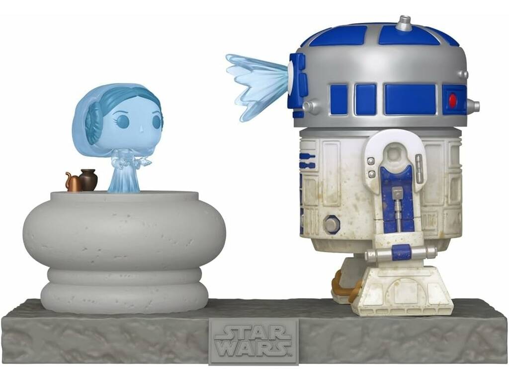 Funko Pop Deluxe Star Wars Figura R2-D2 con Holograma de la Princesa Leia y Cabeza Oscilante