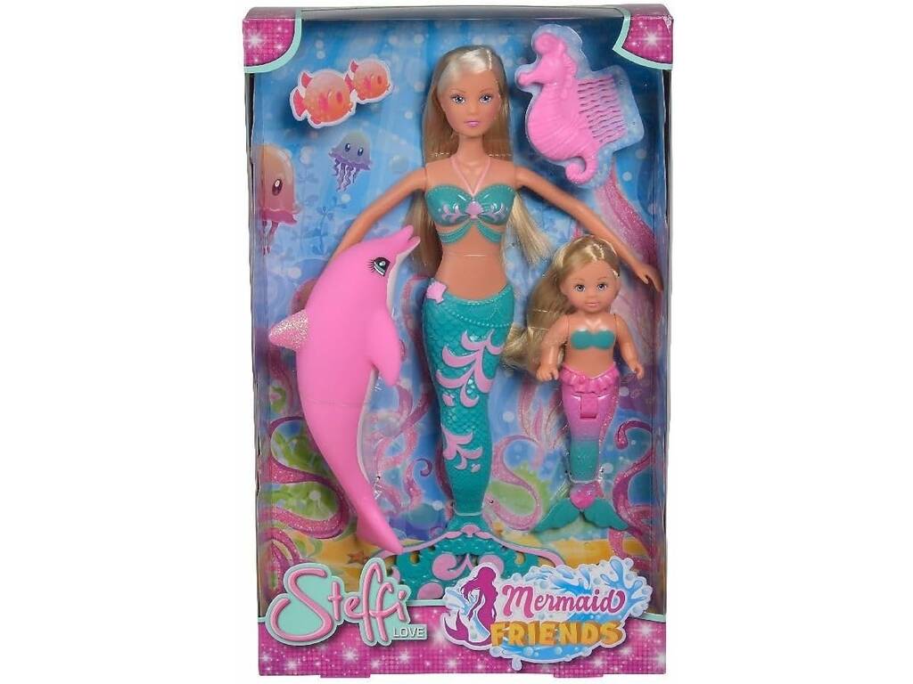 Steffi Love Poupée Sirène Arc-en-ciel avec Bébé Poupée et Dauphin