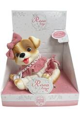 Boneco Cãozinho Branco e Bege de 23 cm com Laço Rosa