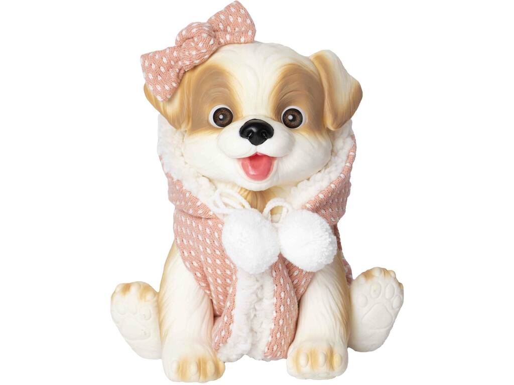 Poupée chien marron et beige 23 cm avec pelage rose