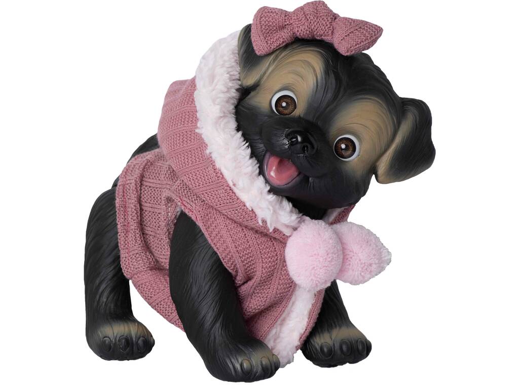 Poupée chien noir 23 cm avec pelage rose