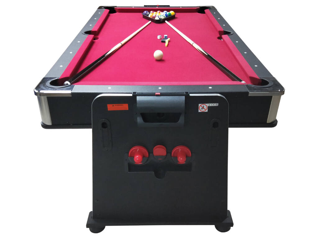 Table multijeux rotative 4-en-1 Olimpus 203,5x112x81 cm avec plateau rouge