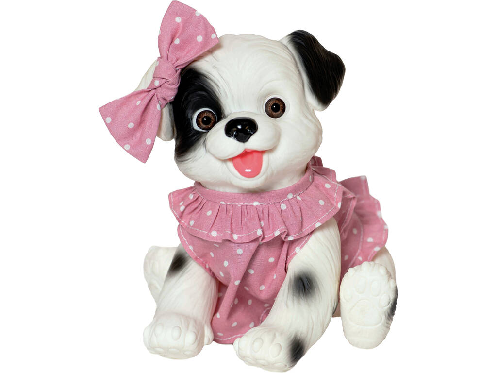 Poupée chien noir et blanc 23 cm avec robe rose