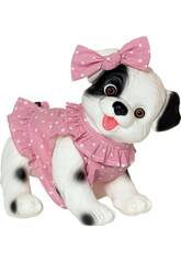 Poupe chien noir et blanc 23 cm avec robe rose