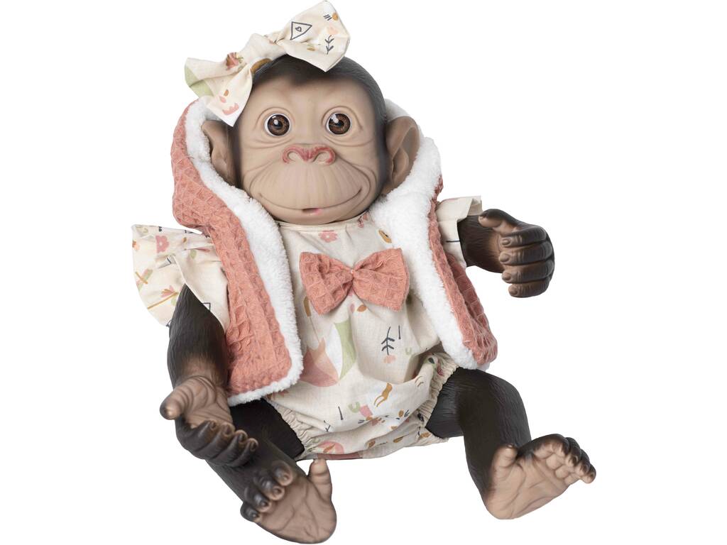 Poupée Reborn Monkey 35 cm avec gilet rose