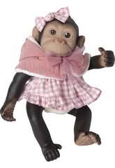 Boneca Mono Reborn de 35 cm com Vestido Rosa