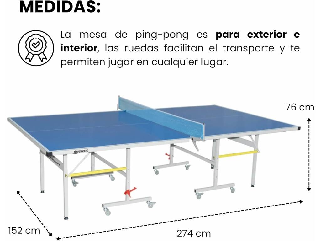Table de ping-pong d'intérieur et extérieur de 274x152x76 cm