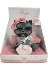 Boneco Gatinho Preto de 23 cm com Laço Rosa