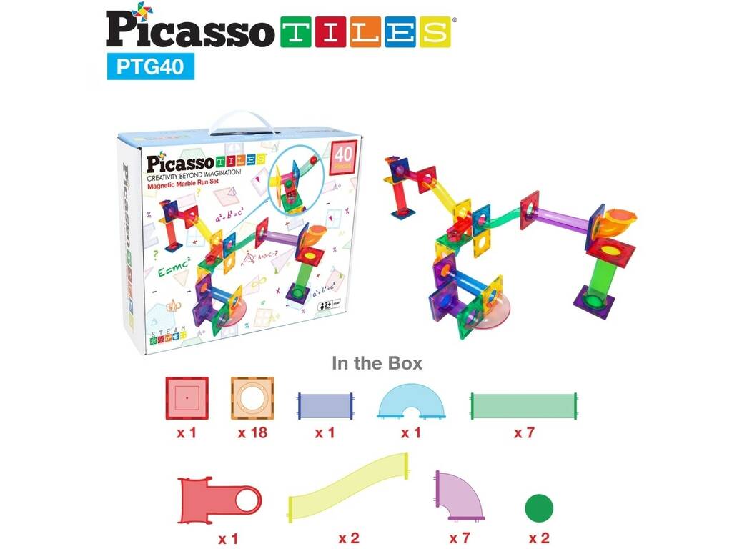 Picasso Tiles 40 Piece Magnetic Marble Tracks 