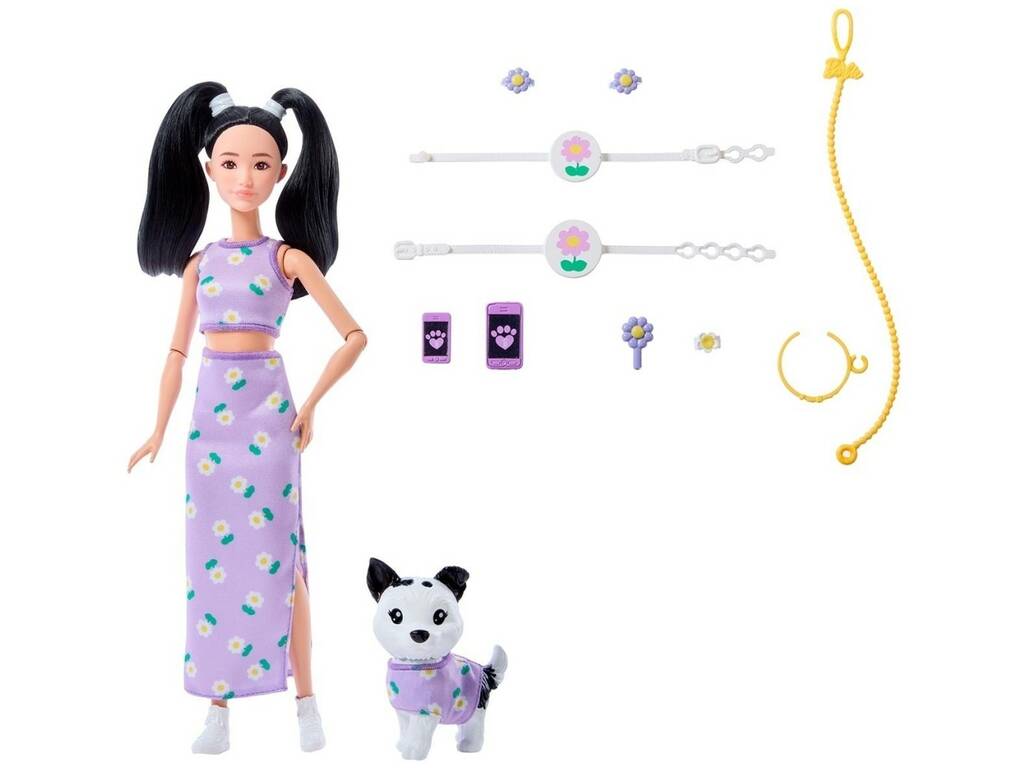Barbie Twinning Looks Muñeca Look Violeta con Perro