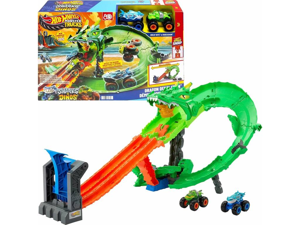 Hot Wheels Monster Trucks Sharks VS Dinos Piste Dragon Demolition