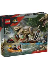 Lego Jurassic World Rebirth Fuite par la rivière et T. Rex à la chasse