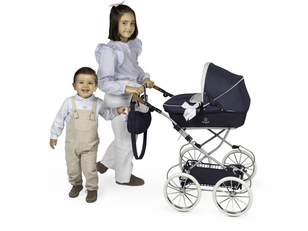 Chariot de poupée pliable vintage avec sac à main