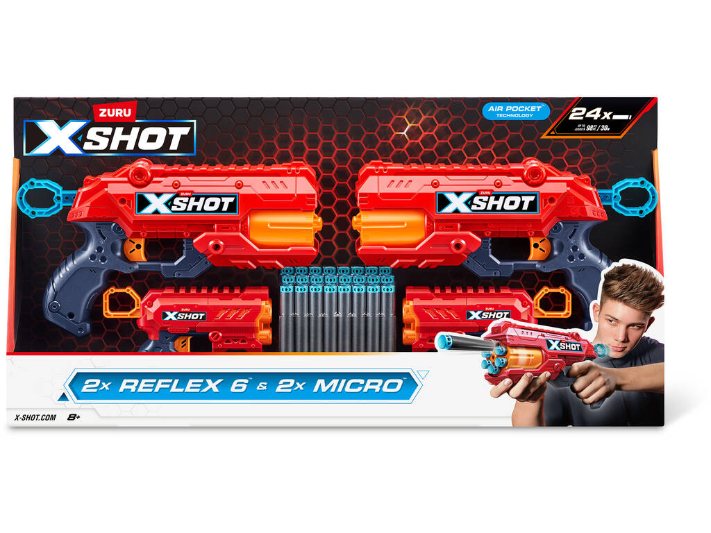 Zuru X-Shot 2 lanceurs Reflex et 2 lanceurs Micro avec 24 fléchettes