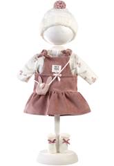 Conjunto Boneca 42 cm com Jardineiras Rosa, Gorro e Pegas