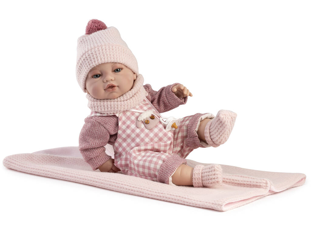 Poupée nouveau-né de 42 cm avec combinaison à carreaux