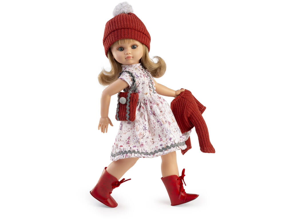 Poupée Fany avec veste en tricot et bonnet rouge, 40 cm